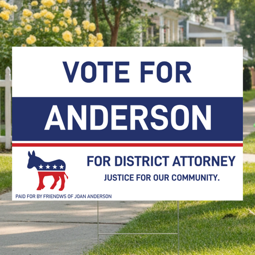 Vote For [ Candidate ] - Democrat, Campaign Sign Example - 24"x18" Horizontal Yard Sign.