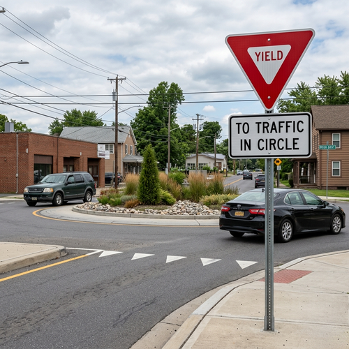 Example of Traffic In Circle plaque with Yield sign, R1-2bP