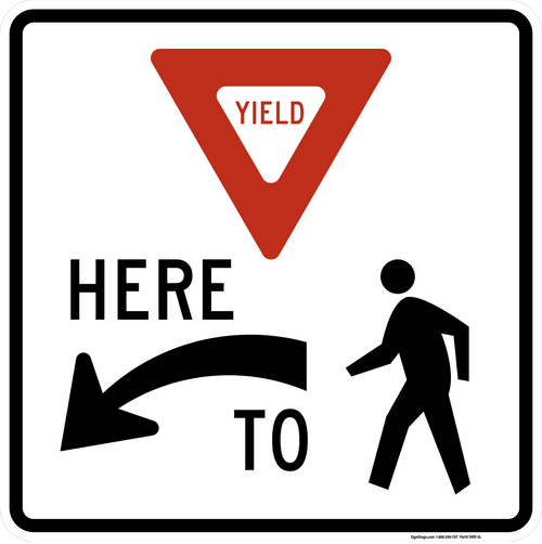 Yield Here To Pedestrians (Left Arrow), MUTCD (Part#: SKR1-5L)