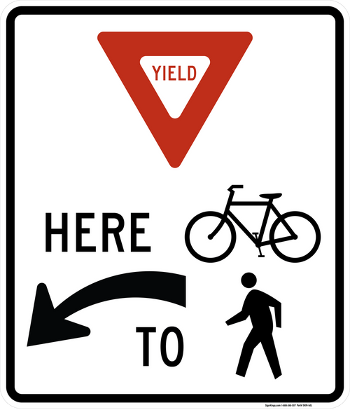 Yield Here to Trail Crossing (Left Arrow), MUTCD (Part#: SKR1-5dL)