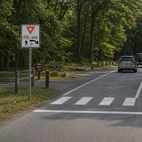 Yield Here to Trail Crossing (Right) sign, 36"x42" MUTCD