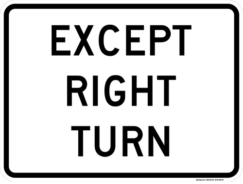 Except Right Turn, MUTCD (Part#: SKR1-10P)