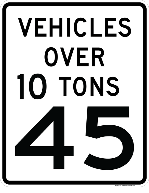 Vehicles Over 10 Tons Speed Limit (plaque), MUTCD (Part#: SKR2-2cP-10)
