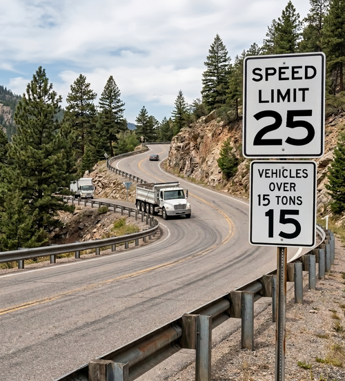 "Vehicles Over 15 Tons" 15 MPH Speed Limit, R2-2cP", 48"x54"