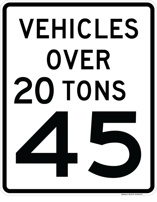 Vehicles Over 20 Tons Speed Limit (plaque), MUTCD (Part#: SKR2-2cP-20)