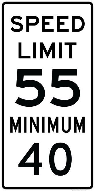 Combo Speed Limit 55 Max 40 min MPH, MUTCD Sign,  24"x48", 36"x72"