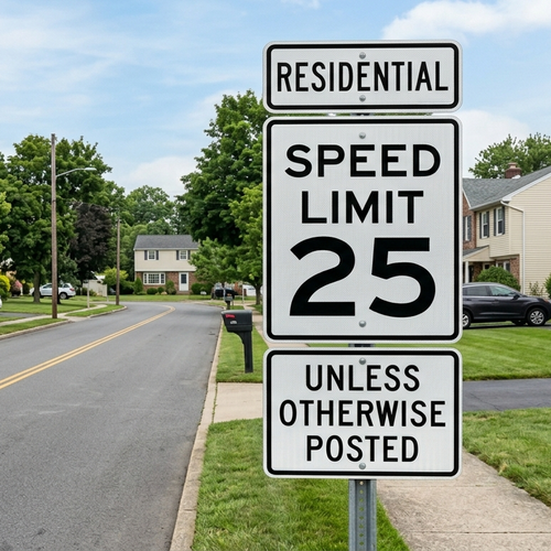 Unless Otherwise Posted plaque with Speed Limit sign, R2-5P