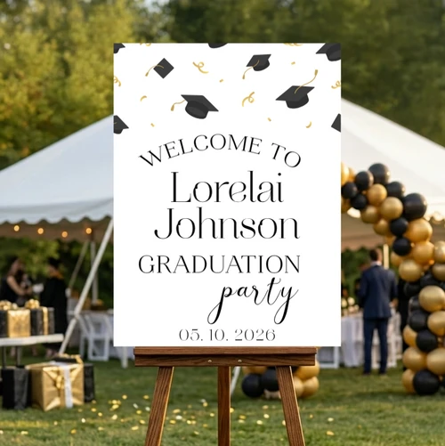 Welcome To Grad Party [ Add Name + Date ]  Sign. 24"x18"
