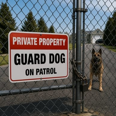 Private Property - Guard Dog On Patrol,  Property Sign