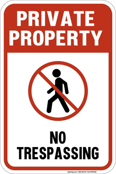 Private Property - No Trespassing (No Pedestrian Symbol),  Property Sign