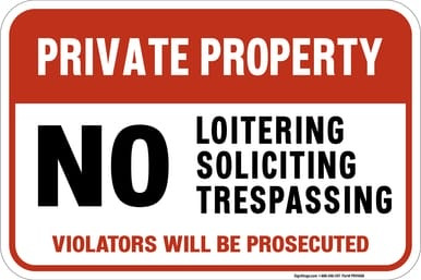 Private Property - No Hiking, Hunting, Trespassing - Violators Will Be Prosecuted, Property Sign (Part#: PRV1007)