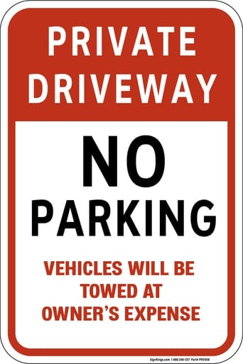 Private Driveway - No Parking - Vehicles Will Be Towed At Owner's Expense, Property Sign (Part#: PRV1018)