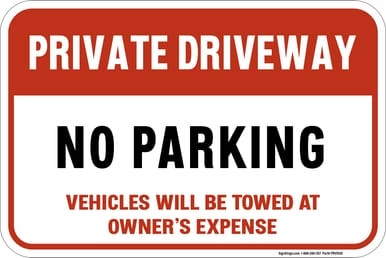 Private Driveway - No Parking - Vehicles Will Be Towed At Owner's Expense, Property Sign (Part#: PRV1020)