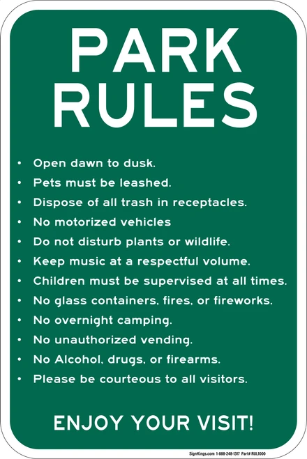 Park Rules - Enjoy Your Visit",  Property Conduct Sign, Property Conduct Sign