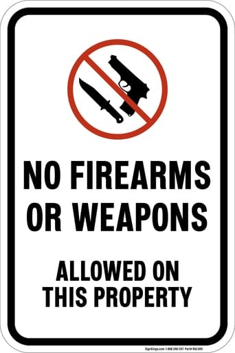 No Firearms Or Weapons Allowed On This Property, Property Conduct Sign (Part#: RUL1001)