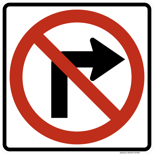 Movement Prohibition - No Right Turn, MUTCD (Part#: SKR3-1), MUTCD Lane  and Turn Control