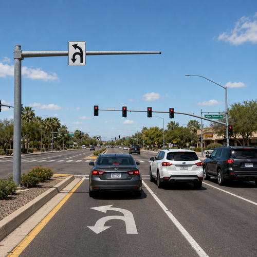 Example of Optional Movement Lane Control - U and Left Turns R3-6a, MUTCD Lane  and Turn Control , R3-6L 30"x36"