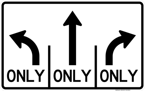 Advance Intersection Lane Control (3 lanes), MUTCD Lane  and Turn Control