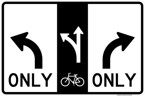 Advance Intersection 3 Lane Control with Bike Lane (Forward and Left Turn), MUTCD Lane  and Turn Control