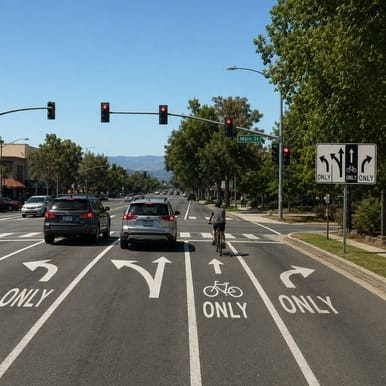 Advance Intersection 4 Lane Control with Bike Lane, MUTCD