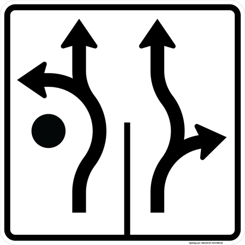 Advance Circular Intersection Lane Control - 2 Lanes (Left-Thru/Thru-Right), MUTCD Lane  and Turn Control
