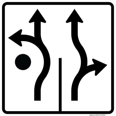 Advance Circular Intersection Lane Control - 2 Lanes (Left-Thru/Thru-Right), MUTCD (Part#: SKR3-8zf)
