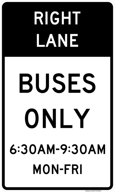 Preferential Lane Operation - Right Lane Buses Only (Post-Mounted), MUTCD Lane  and Turn Control