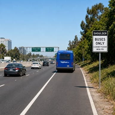 Preferential Lane Operation - Shoulder Buses Only (Post-Mounted), MUTCD (Part#: SKR3-11f), R3-11f, MUTCD Lane  and Turn Control, 30"x42", 36"x60"