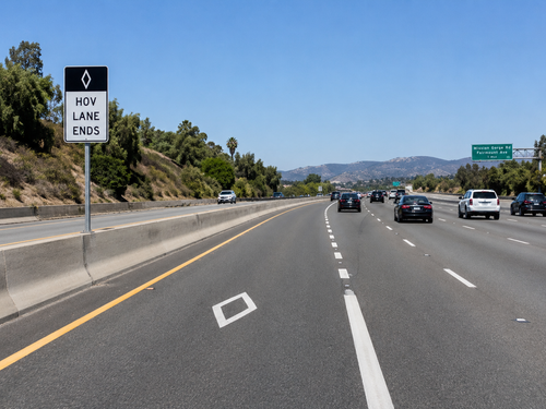 Example of Preferential Lane Ends - HOV (Post-Mounted) R3-12a, MUTCD 30"x40", 36"x60"