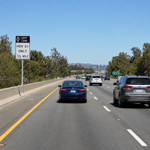 Example of Preferential Lane Ahead - HOV 1/2 Mile (Post-Mounted) R3-12e, MUTCD 30"x40", 36"x60"