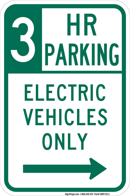 Electric Vehicles Only (3 Hour), MUTCD No Parking, MUTCD (Part#: SKR7-112)