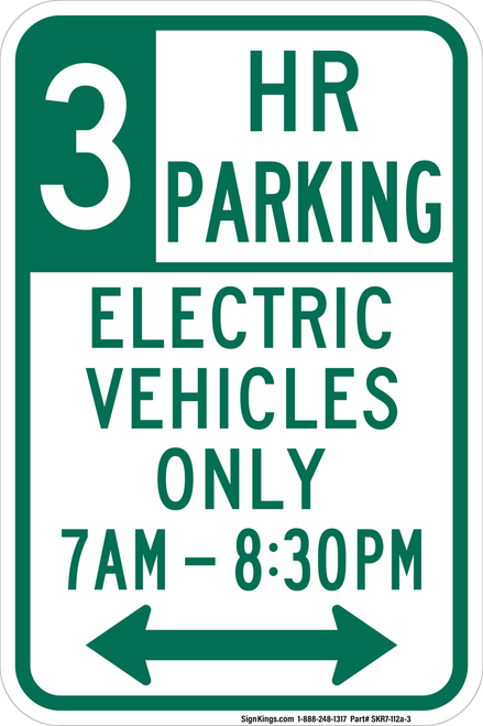 Electric Vehicles Only (3 Hour), MUTCD No Parking
