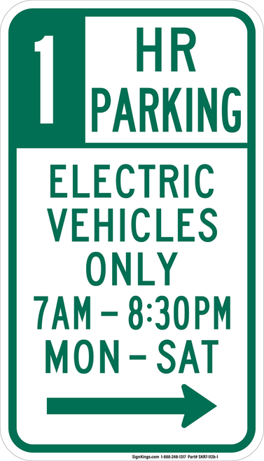 Electric Vehicles Only (1 Hour), MUTCD No Parking, MUTCD (Part#: SKR7-112b)