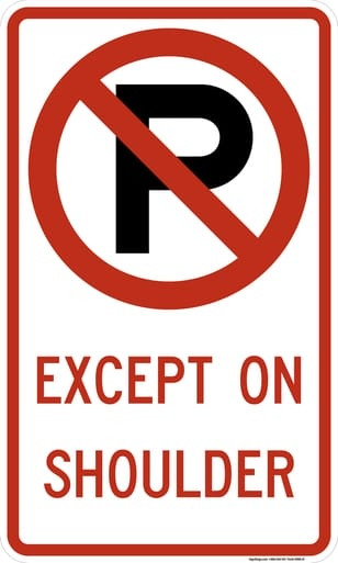No Parking (Symbol) Except On Shoulder, MUTCD (Part#: SKR8-3f)