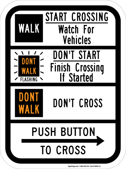 Pedestrian Crosswalk Text Instructional (Right Arrow), MUTCD Traffic Signals