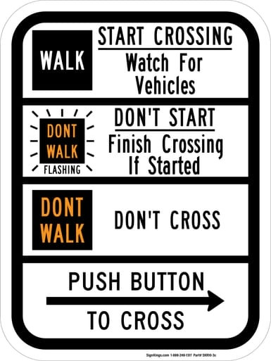 Pedestrian Crosswalk Text Instructional (Right Arrow), MUTCD (Part#: SKR10-3c), MUTCD Traffic Signals