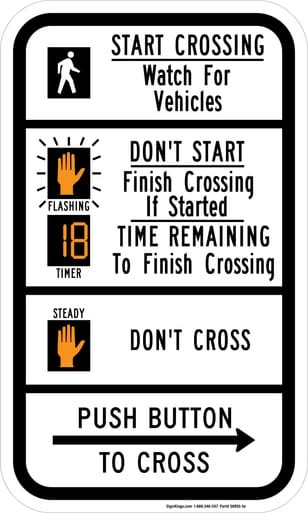Pedestrian Crosswalk Countdown Instructional (Right Arrow), MUTCD