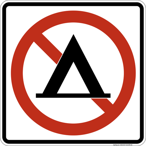 No Camping,  MUTCD Prohibited Activity Sign - Park, Campground & General Rules
