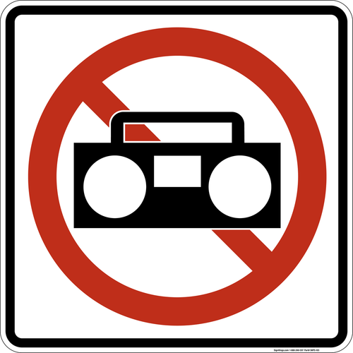 No Radios,  MUTCD Prohibited Activity Sign - Park, Campground & General Rules