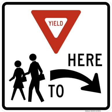 Yield Here to School Crossing (Right Arrow), MUTCD (Part#: SKR1-5aR), MUTCD School