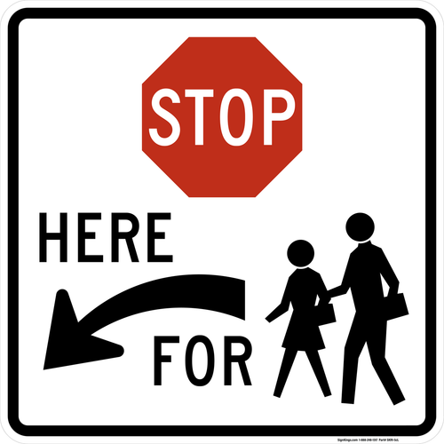 Stop Here to School Crossing (Left Arrow), MUTCD School