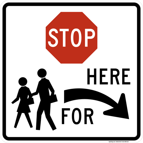 Stop Here to School Crossing (Right Arrow), MUTCD School