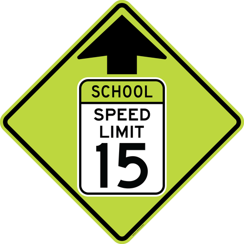 School Speed Limit 15 MPH Ahead Sign,  MUTCD School