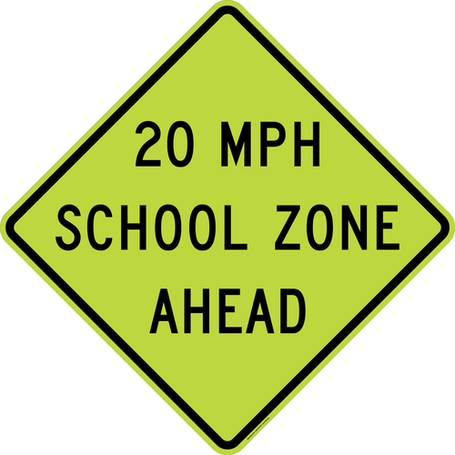 Reduced School Speed Limit 20 MPH Ahead Sign,  MUTCD School