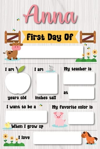 Personalized First Day Of (Enter Grade)