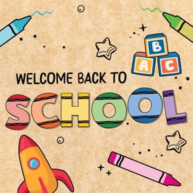 "Welcome Back to School (Square) Crayon Banner" (Part#: BAN1011)