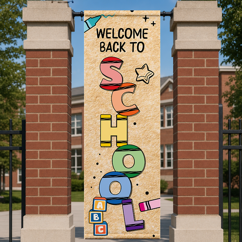 Example of Welcome Back to School (Vertical) Crayon Banner