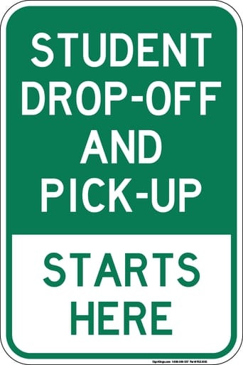 "Student Drop-Off and Pick-Up Starts Here Sign" (Part#: RUL1005), Property Sign