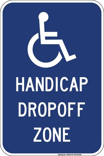 Handicap Drop-Off Zone Sign" (Part#: RUL1009)