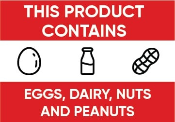 This Product Contains: Eggs, Dairy, Nuts And Peanuts Allergen Sign" (Part#: SGN-FD-1001), Food Safety